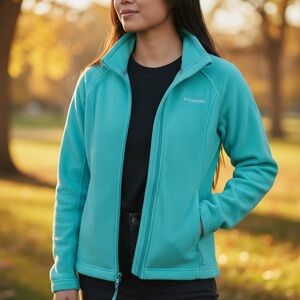 Women's Teal Fleece Columbia Zip-up Jacket Size Medium